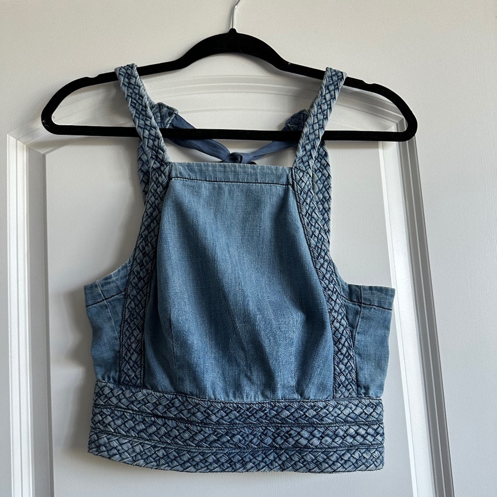 Maeve by Anthropologie Braided Cropped Denim Halter Top SZ2